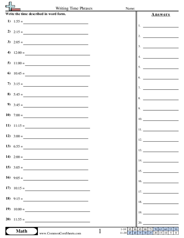 Writing Time Phrases worksheet